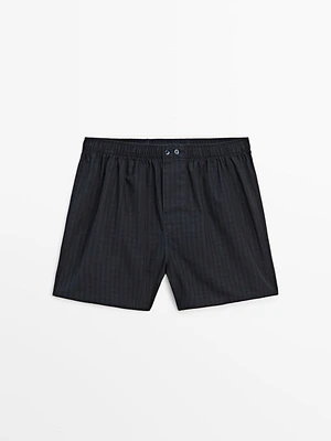 Navy blue check poplin boxers