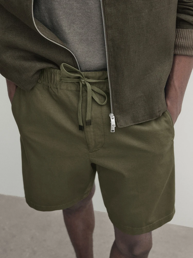 Jogger fit cotton blend Bermuda shorts