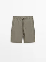 Cotton and linen blend drawstring Bermuda shorts