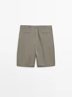 Cotton and linen blend drawstring Bermuda shorts