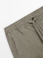 Cotton and linen blend drawstring Bermuda shorts