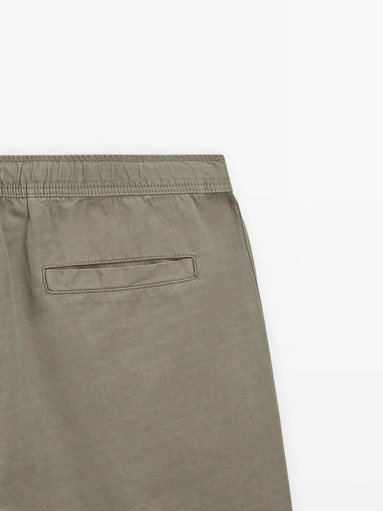 Cotton and linen blend drawstring Bermuda shorts