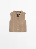 Suede leather waistcoat with buttons