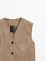 Suede leather waistcoat with buttons