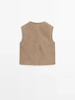 Suede leather waistcoat with buttons