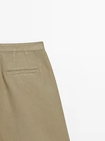 High-waist cotton blend Bermuda shorts with darts