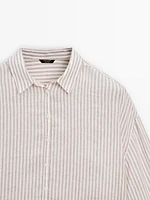 100% linen striped cropped shirt