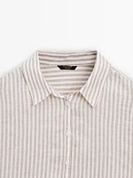 100% linen striped cropped shirt