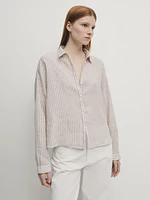 100% linen striped cropped shirt