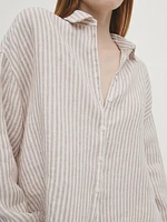 100% linen striped cropped shirt