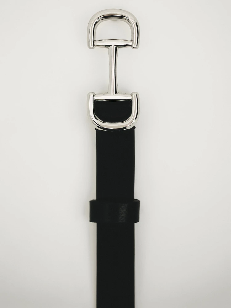 Leather belt with double buckle