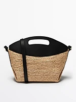 Raffia crossbody bag with leather strap