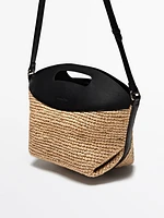 Raffia crossbody bag with leather strap