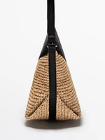 Raffia crossbody bag with leather strap