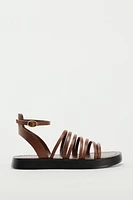 LOW-HEELED STRAPPY LEATHER SANDALS