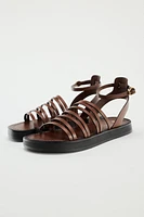 LOW-HEELED STRAPPY LEATHER SANDALS