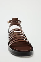 LOW-HEELED STRAPPY LEATHER SANDALS