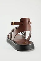 LOW-HEELED STRAPPY LEATHER SANDALS