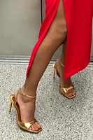 ANKLE STRAP HEELED METALLIC SANDALS