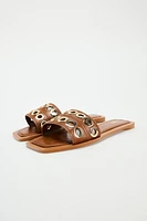 METAL APPLIQUÉS FLAT LEATHER SANDALS