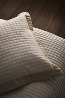 TEXTURED THROW PILLOW COVER WITH LINEN BORDER