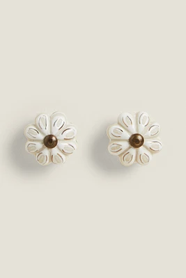 CERAMIC GOLD FLOWER DOOR KNOB (PACK OF 2)