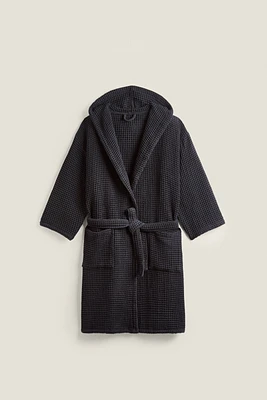 COTTON WAFFLE-KNIT BATHROBE