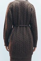 LONG CABLE KNIT WOOL BLEND SWEATER