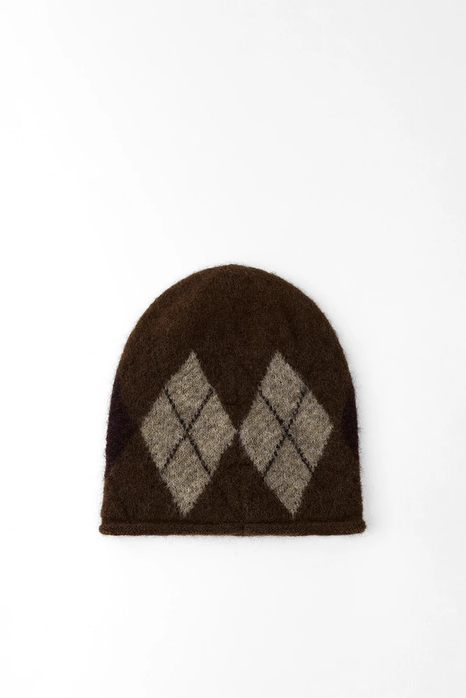 ARGYLE KNIT BEANIE