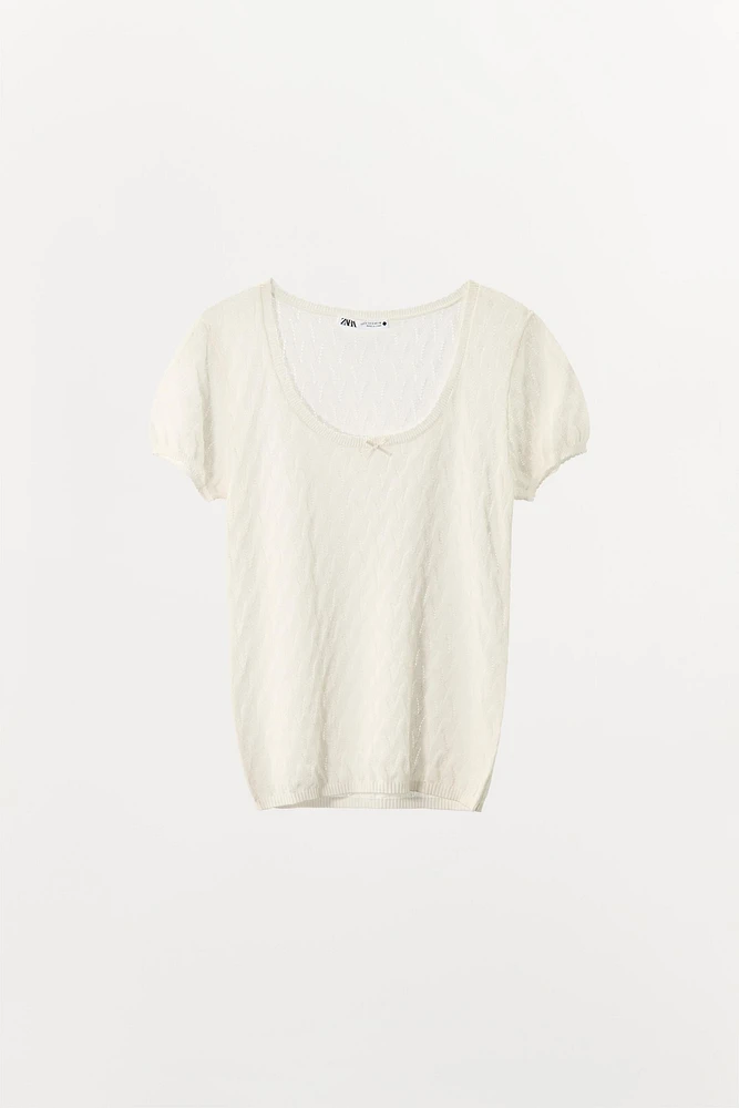 POINTELLE KNIT BOW T-SHIRT