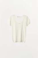 POINTELLE KNIT BOW T-SHIRT