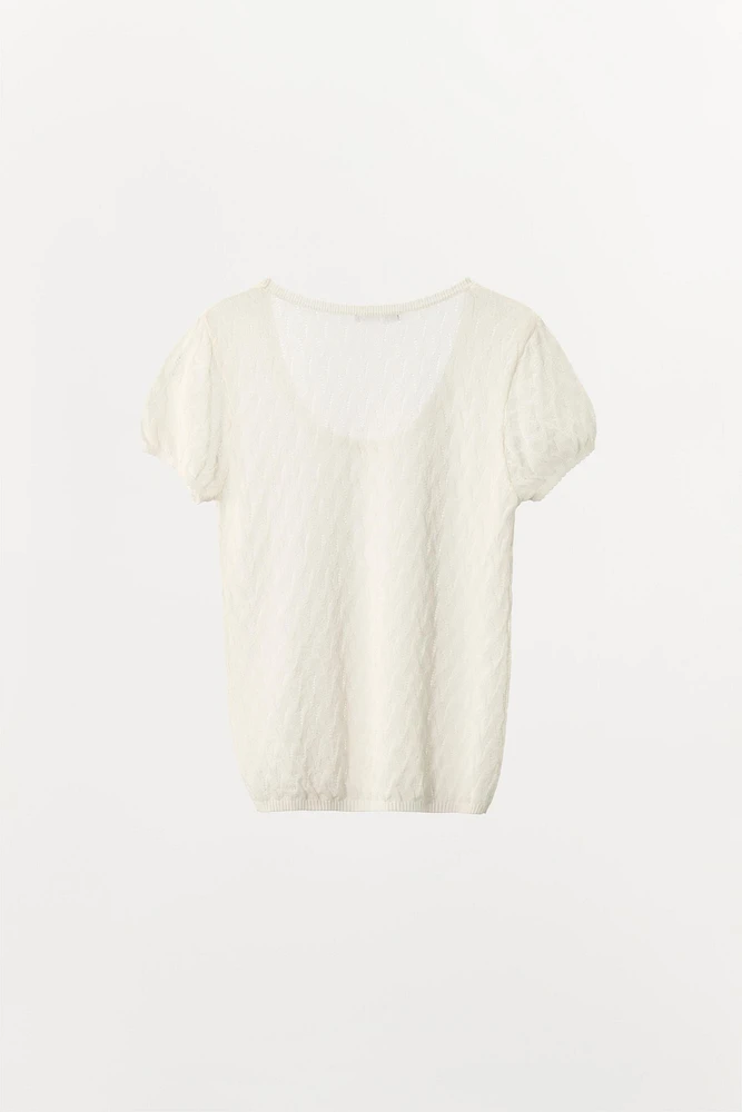 POINTELLE KNIT BOW T-SHIRT