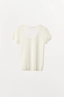 POINTELLE KNIT BOW T-SHIRT