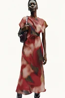 PRINTED SATIN EFFECT MIDI DRESS