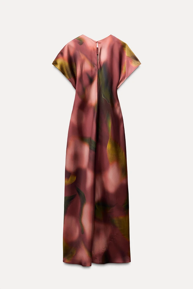 PRINTED SATIN EFFECT MIDI DRESS