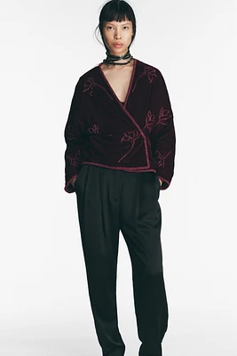 FLORAL BEADED EMBROIDERED VELVET KIMONO