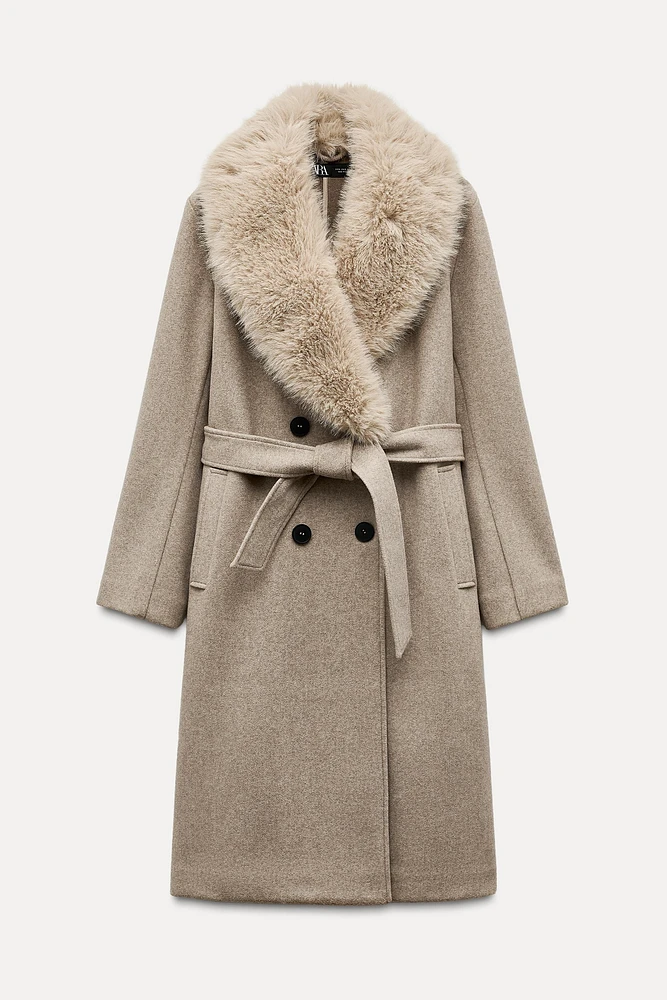 FAUX FUR LAPEL COAT