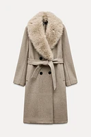 FAUX FUR LAPEL COAT