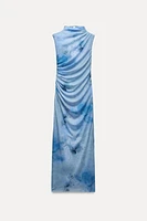 DRAPED PRINTED MIDI DRESS