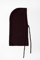 RIBBED DRAWSTRING KNIT HOOD