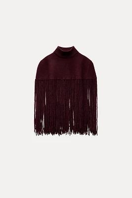 FRINGED KNIT CAPE