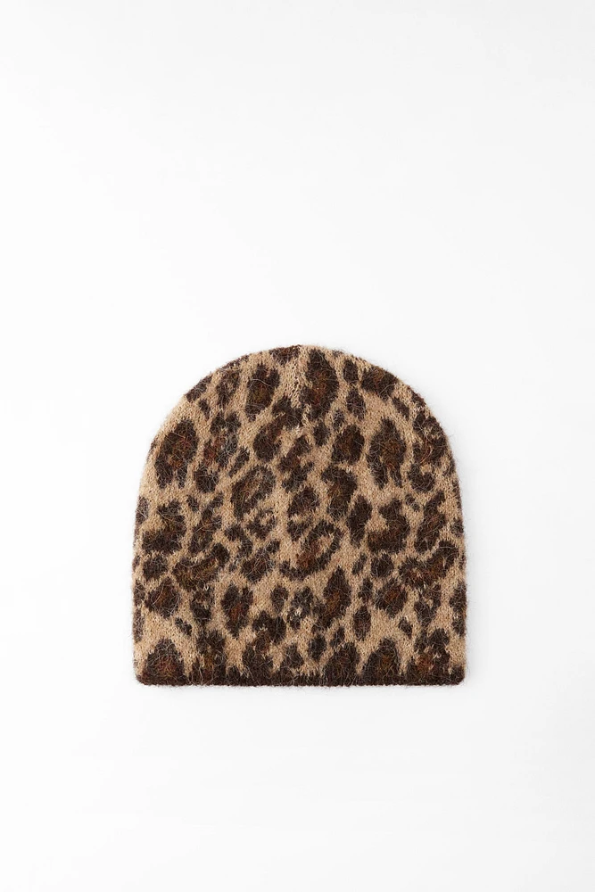 ANIMAL PRINT WOOL AND ALPACA BLEND BEANIE