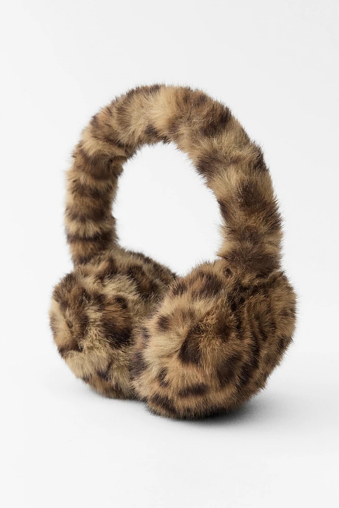 FAUX FUR ANIMAL PRINT EAR MUFFS