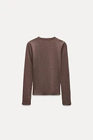 WASHED EFFECT RIBBED LONG SLEEVE T-SHIRT