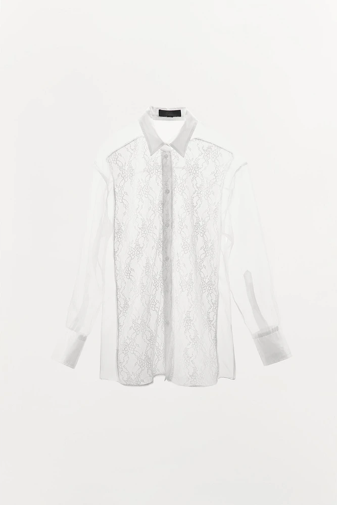 CHEMISE OVERSIZE EN ORGANZA ET DENTELLE