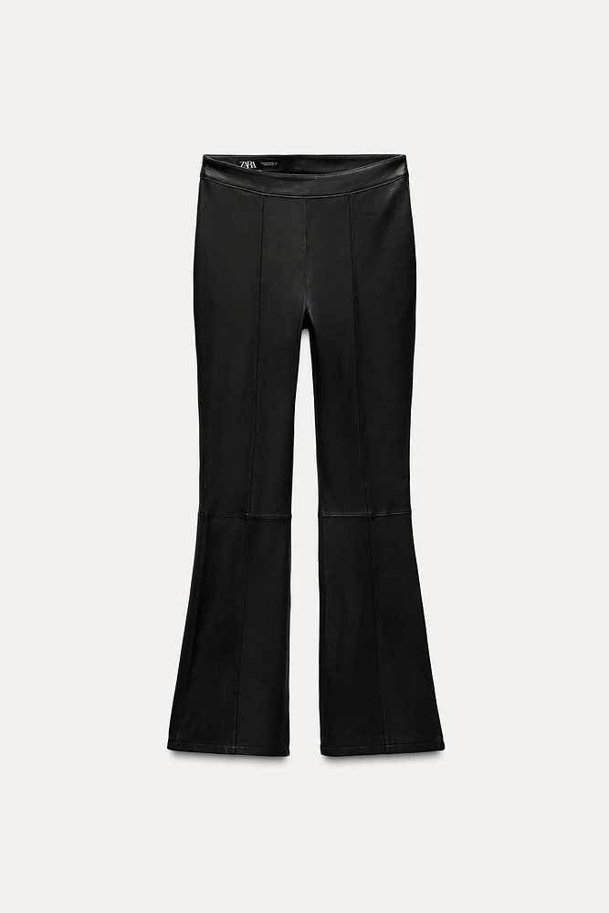 FLARED 100% LEATHER PANTS