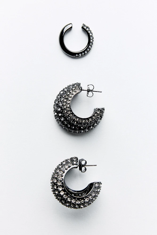 LOT DE BOUCLES D'OREILLES ANNEAU EARCUFF BRILLANTS