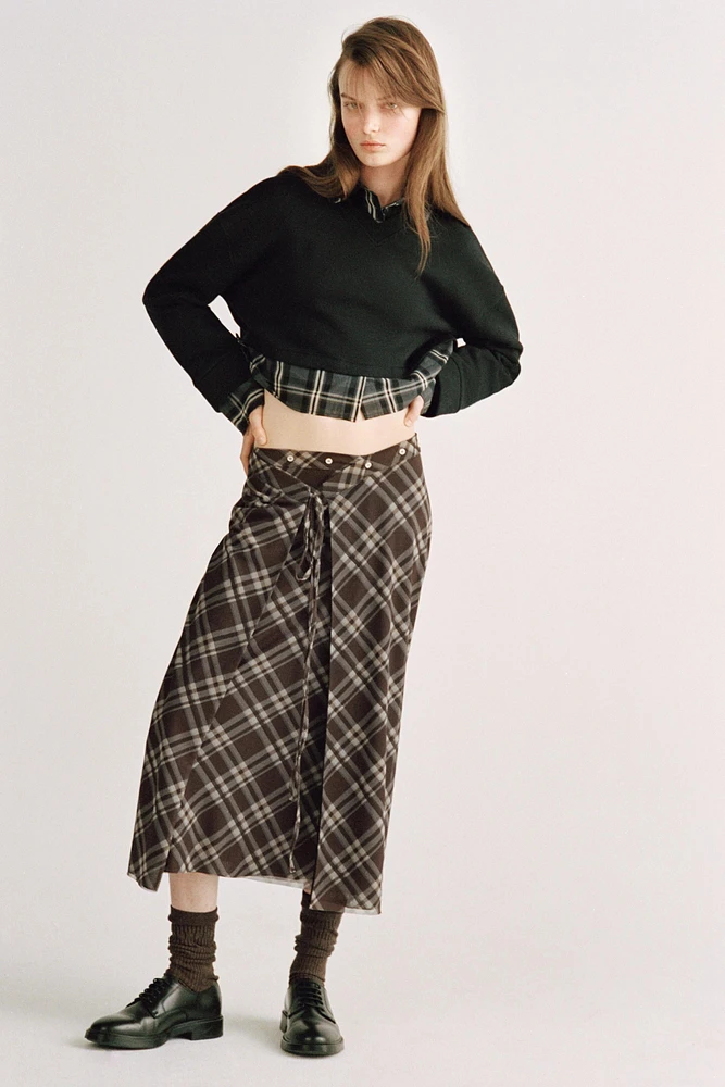 PLAID TULLE WRAP SKIRT