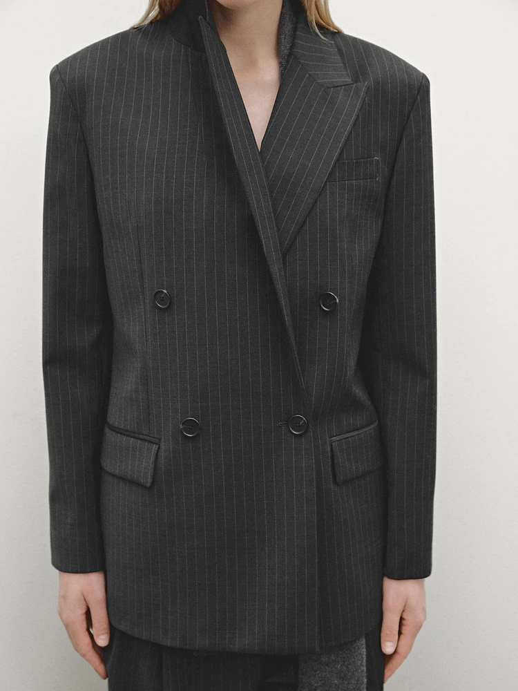 Double-breasted pinstripe blazer