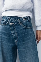 TRF HIGH RISE WIDE LEG CROSSOVER WAISTBAND JEANS